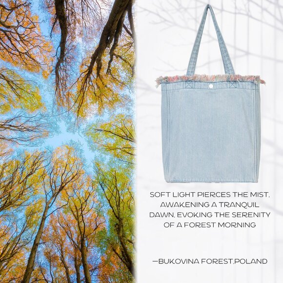 Brand New with Tag - Forest-Inspired Red Fringe Denim Tote Bag for Women - Picture 2 of 8